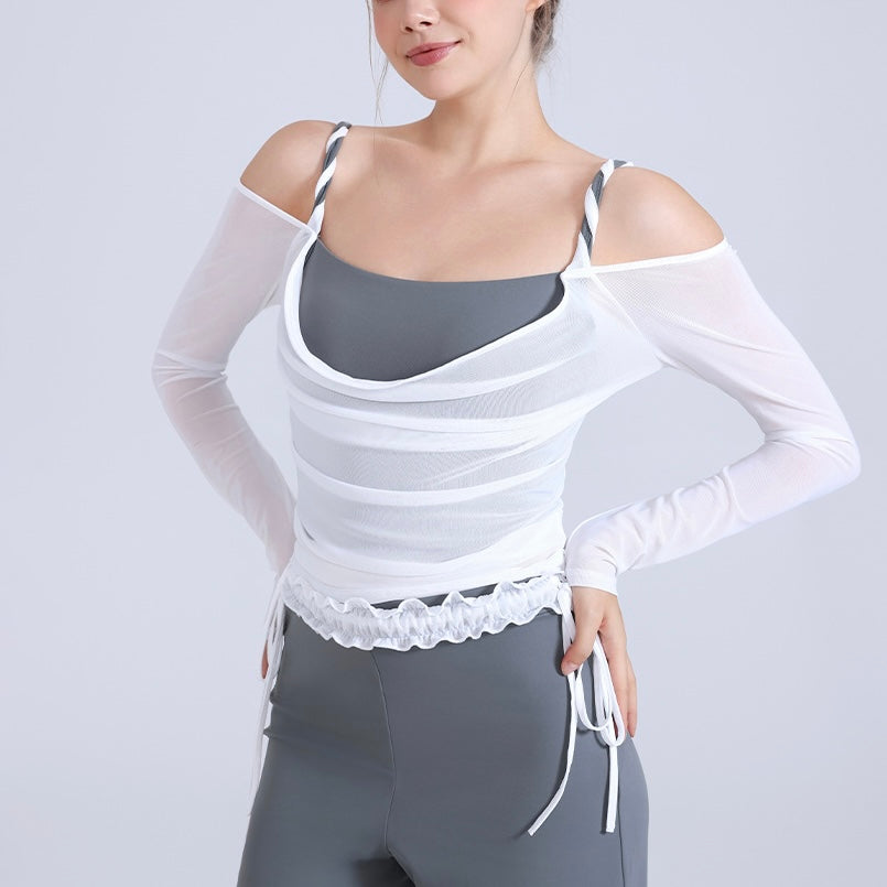 ケーブル編みメッシュのオフショルダートップス 2417