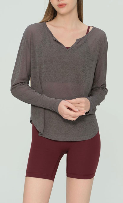 スラブヤーン Vネック クールビーズ ヨガトップス 2421