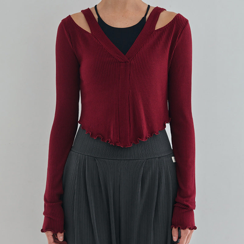 【予約販売】オフショルダー Vネック フリルヨガトップス 2414