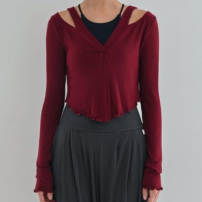 【予約販売】オフショルダー Vネック フリルヨガトップス 2414