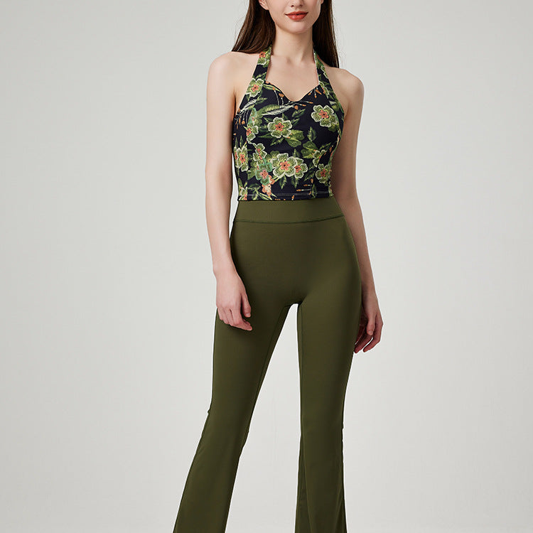 ファッション弾力性ヨガベストスポーツ花柄カップ付き上下セット 4107
