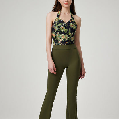 ファッション弾力性ヨガベストスポーツ花柄カップ付き上下セット 4107