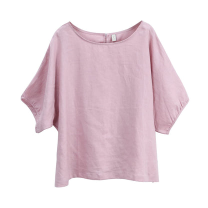 カジュアルリネンゆったりバルーンスリーブTシャツトップス  2475