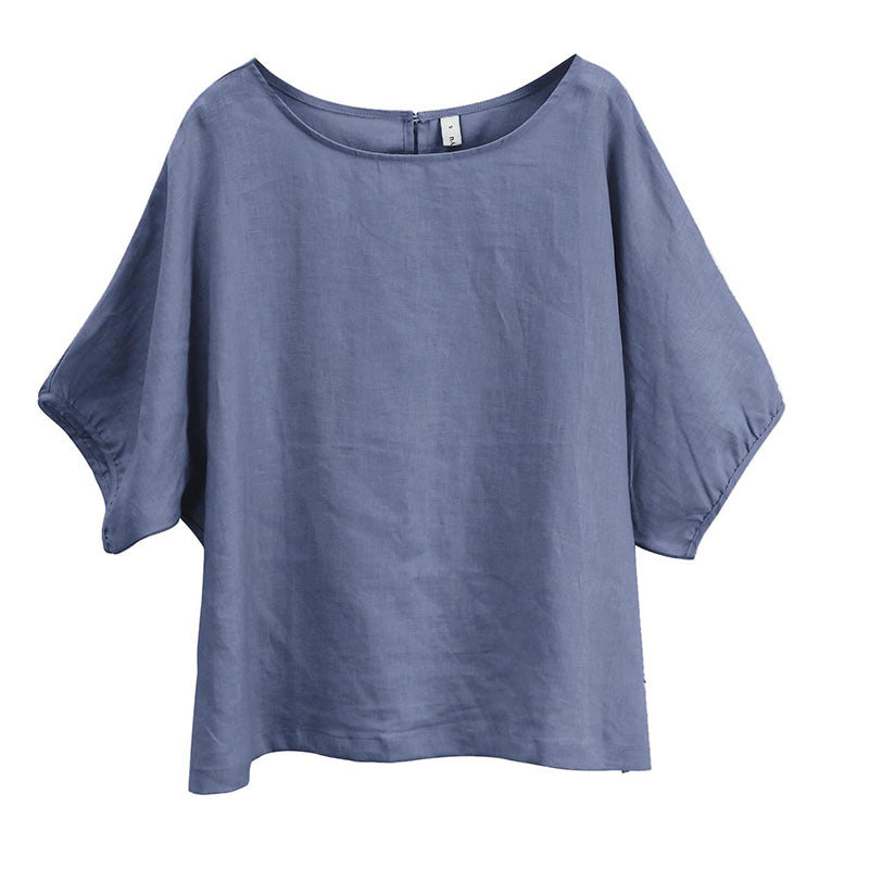 カジュアルリネンゆったりバルーンスリーブTシャツトップス  2475