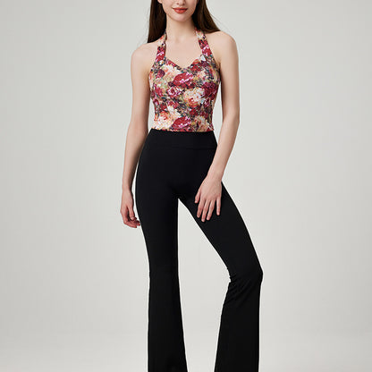 ファッション弾力性ヨガベストスポーツ花柄カップ付き上下セット 4107