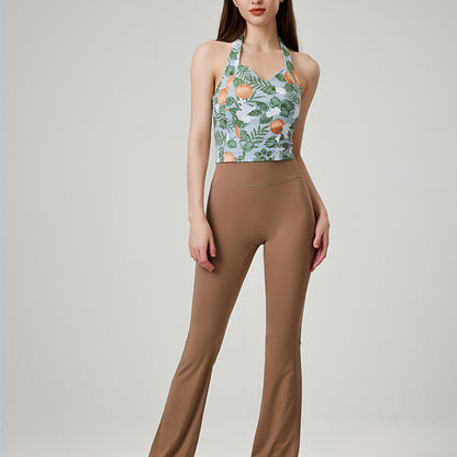 ファッション弾力性ヨガベストスポーツ花柄カップ付き上下セット 4107