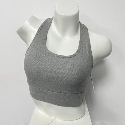 スポーツブラ綿混リブ素材揺れない美背中ヨガウェアフィットネスブラトップ 2452