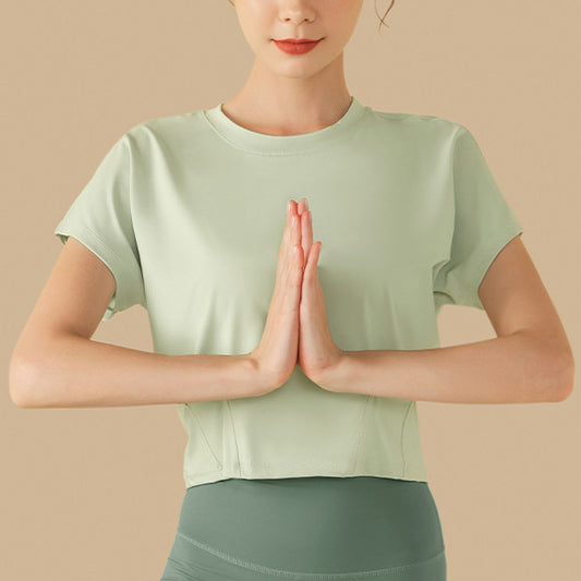 スポーツウェア半袖ショート丈フィットネスTシャツヨガウェアトップス 2459