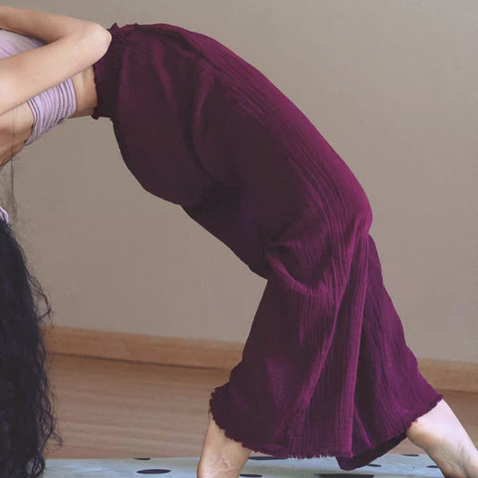 無地フィットネスワイドパンツピラティスロングパンツヨガパンツ 3141