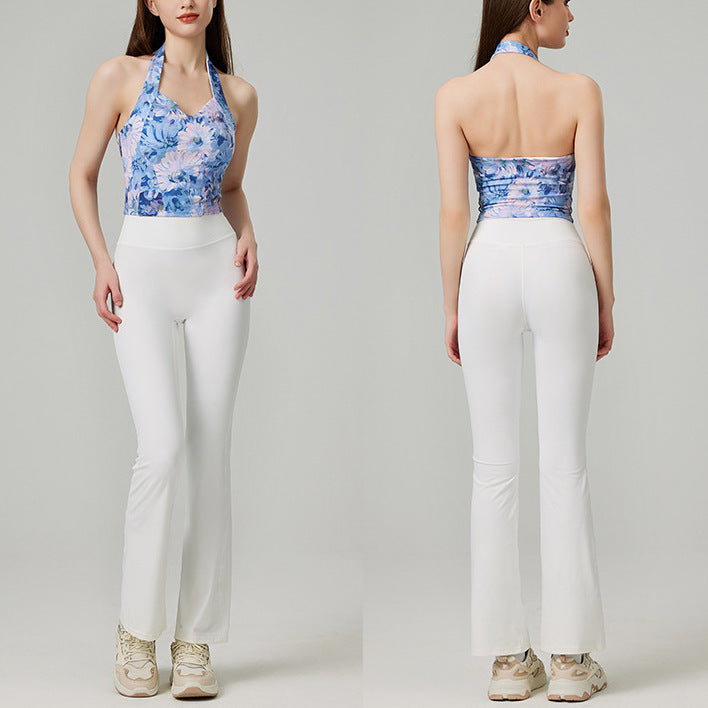 ファッション弾力性ヨガベストスポーツ花柄カップ付き上下セット 4107