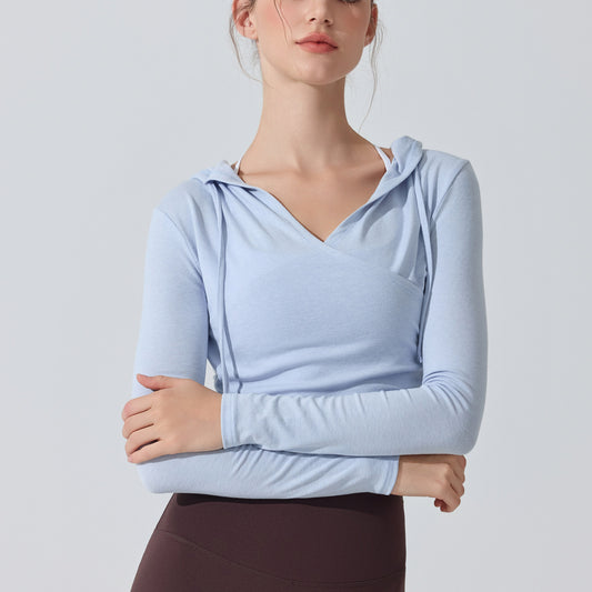 スポーツ長袖ウエストシェイプストレッチジムウェアパーカートップス 2446