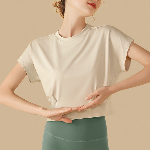 スポーツウェア半袖ショート丈フィットネスTシャツヨガウェアトップス 2459