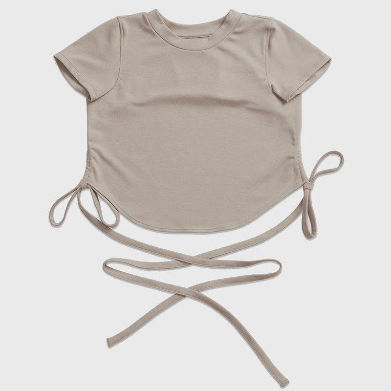 セクシーおしゃれ背中開き紐付きスポーツウェアトップスTシャツ 2449