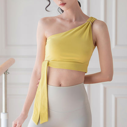 ワンショルダー伸縮性フィットネスヨガウェアスポーツブラトップ 2435