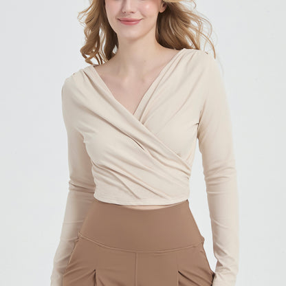 長袖クロスVネックヨガピラティスランニングダンストップス 2430