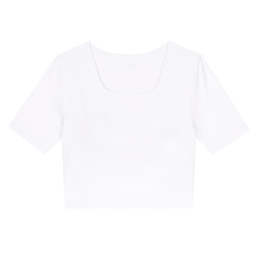 欧米風スクエアネック半袖スポーツトップスTシャツ  2529