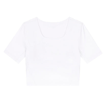 欧米風スクエアネック半袖スポーツトップスTシャツ  2529