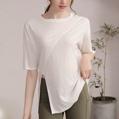 フィットネスゆったりテンセル半袖サイドスリットTシャツ 2471
