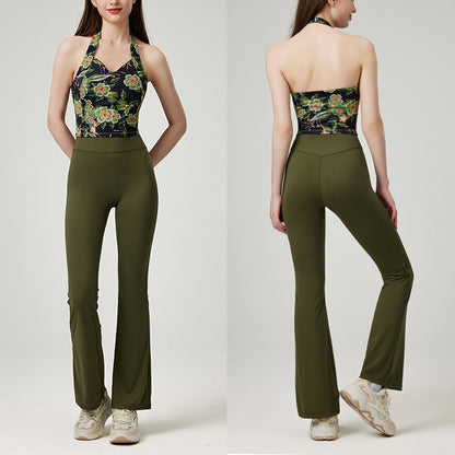 ファッション弾力性ヨガベストスポーツ花柄カップ付き上下セット 4107