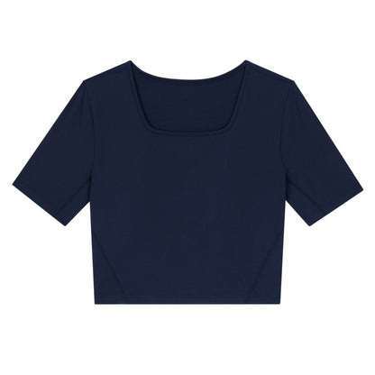 欧米風スクエアネック半袖スポーツトップスTシャツ  2529