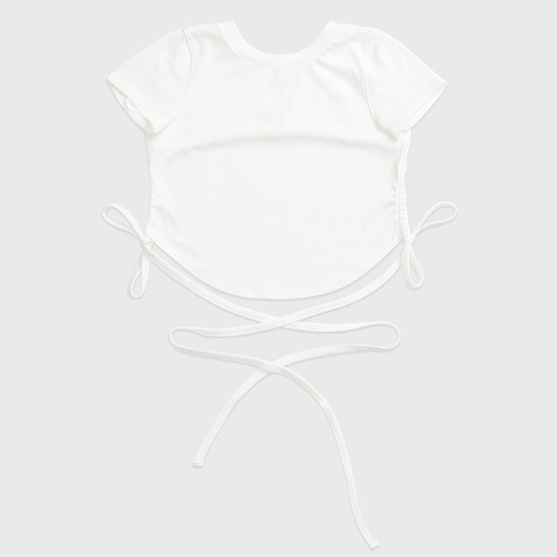 セクシーおしゃれ背中開き紐付きスポーツウェアトップスTシャツ 2449