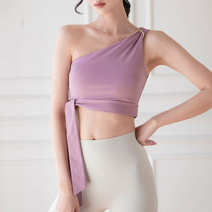 ワンショルダー伸縮性フィットネスヨガウェアスポーツブラトップ 2435