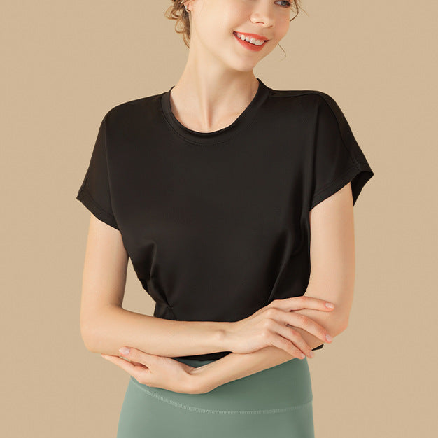 スポーツウェア半袖ショート丈フィットネスTシャツヨガウェアトップス 2459