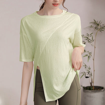フィットネスゆったりテンセル半袖サイドスリットTシャツ 2471