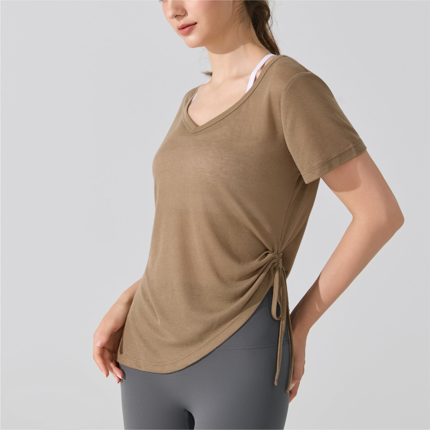 カジュアルテンセルドロスト半袖Tシャツスポーツウェアトップス 2467
