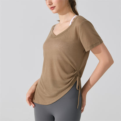 カジュアルテンセルドロスト半袖Tシャツスポーツウェアトップス 2467