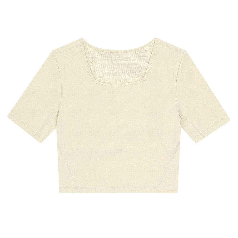 欧米風スクエアネック半袖スポーツトップスTシャツ  2529
