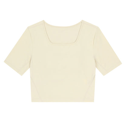 欧米風スクエアネック半袖スポーツトップスTシャツ  2529