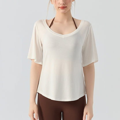 フィットネス半袖VネックスポーツウェアTシャツシアートップス 2473
