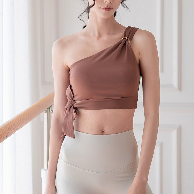 ワンショルダー伸縮性フィットネスヨガウェアスポーツブラトップ 2435