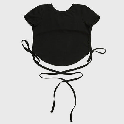 セクシーおしゃれ背中開き紐付きスポーツウェアトップスTシャツ 2449