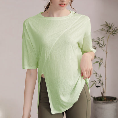 フィットネスゆったりテンセル半袖サイドスリットTシャツ 2471