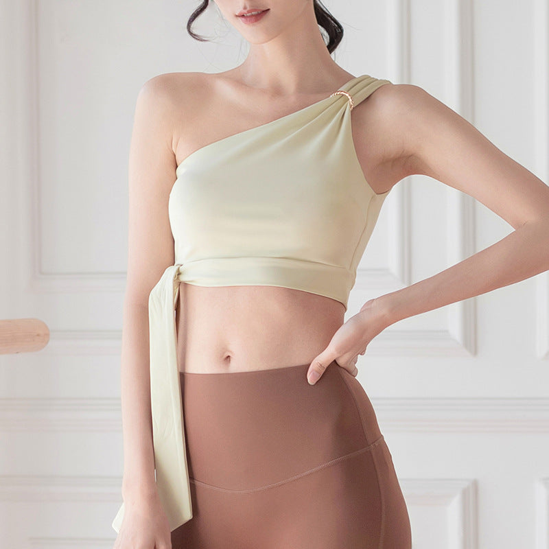 ワンショルダー伸縮性フィットネスヨガウェアスポーツブラトップ 2435