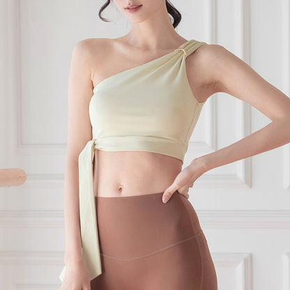 ワンショルダー伸縮性フィットネスヨガウェアスポーツブラトップ 2435