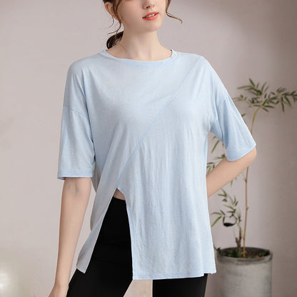 フィットネスゆったりテンセル半袖サイドスリットTシャツ 2471