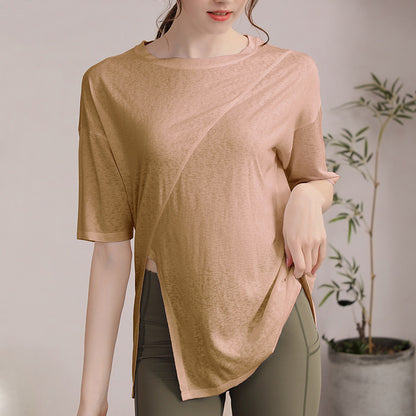 フィットネスゆったりテンセル半袖サイドスリットTシャツ 2471