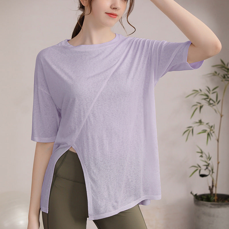 フィットネスゆったりテンセル半袖サイドスリットTシャツ 2471