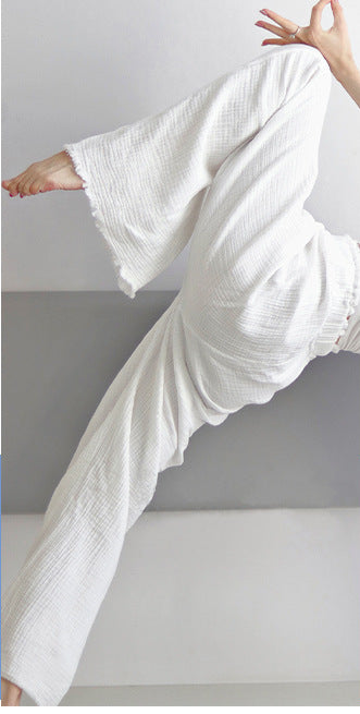 無地フィットネスワイドパンツピラティスロングパンツヨガパンツ 3141