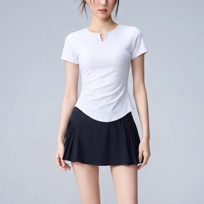 着痩せギャザーTシャツプリーツミニスカート2点セット 4127