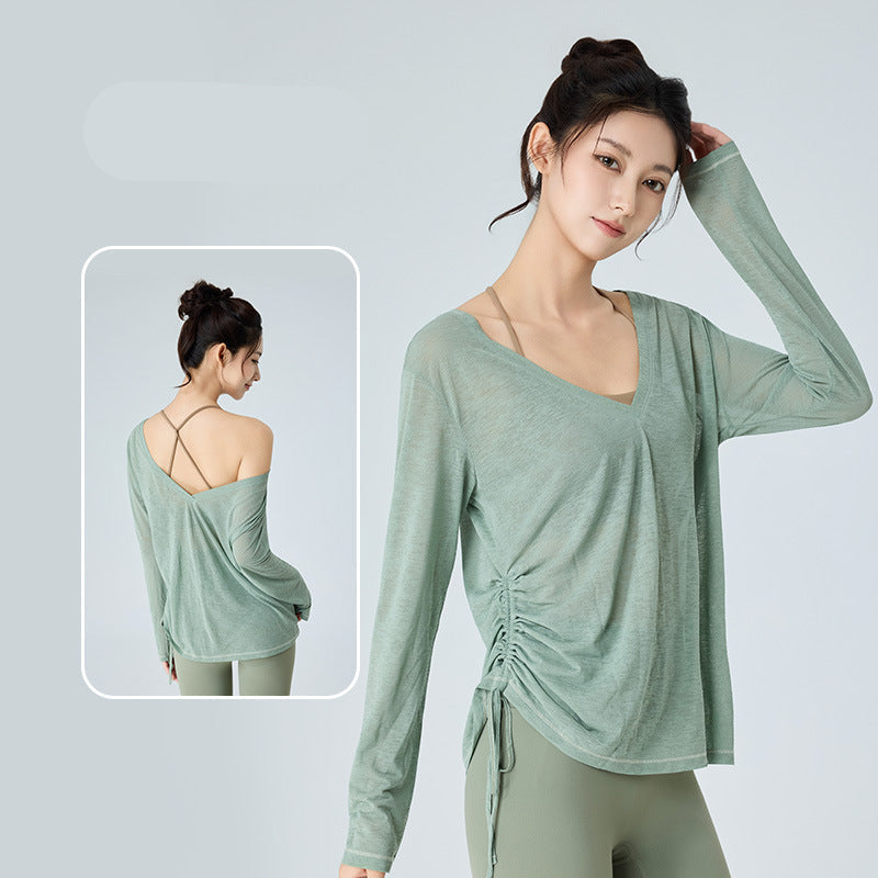 バックオープン2WAYゆったりヨガウェアトップス 2411