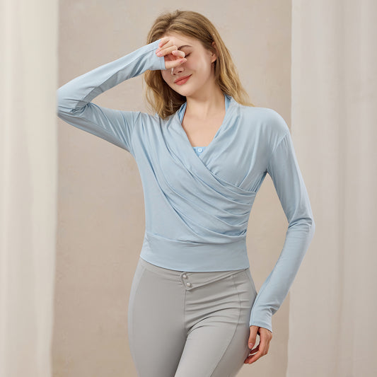 ウエストギャザーロングスリーブ体型カバーヨガ トップス  2399