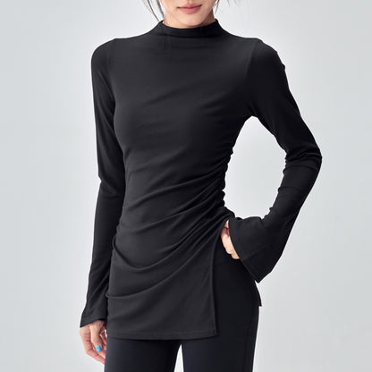 ボトルネック体型カバー ベルスリーブヨガ トップス 2396