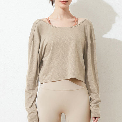 コットン クルーネック ゆったりヨガトップ 2391