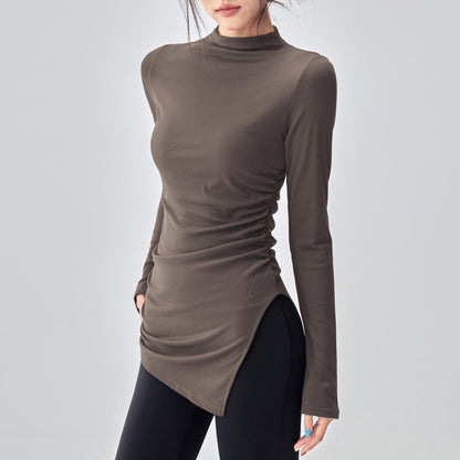 ボトルネック体型カバー ベルスリーブヨガ トップス 2396