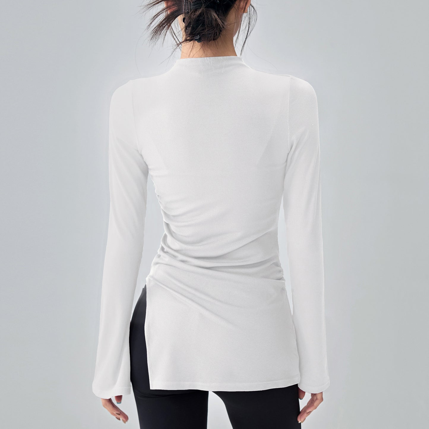 ボトルネック体型カバー ベルスリーブヨガ トップス 2396