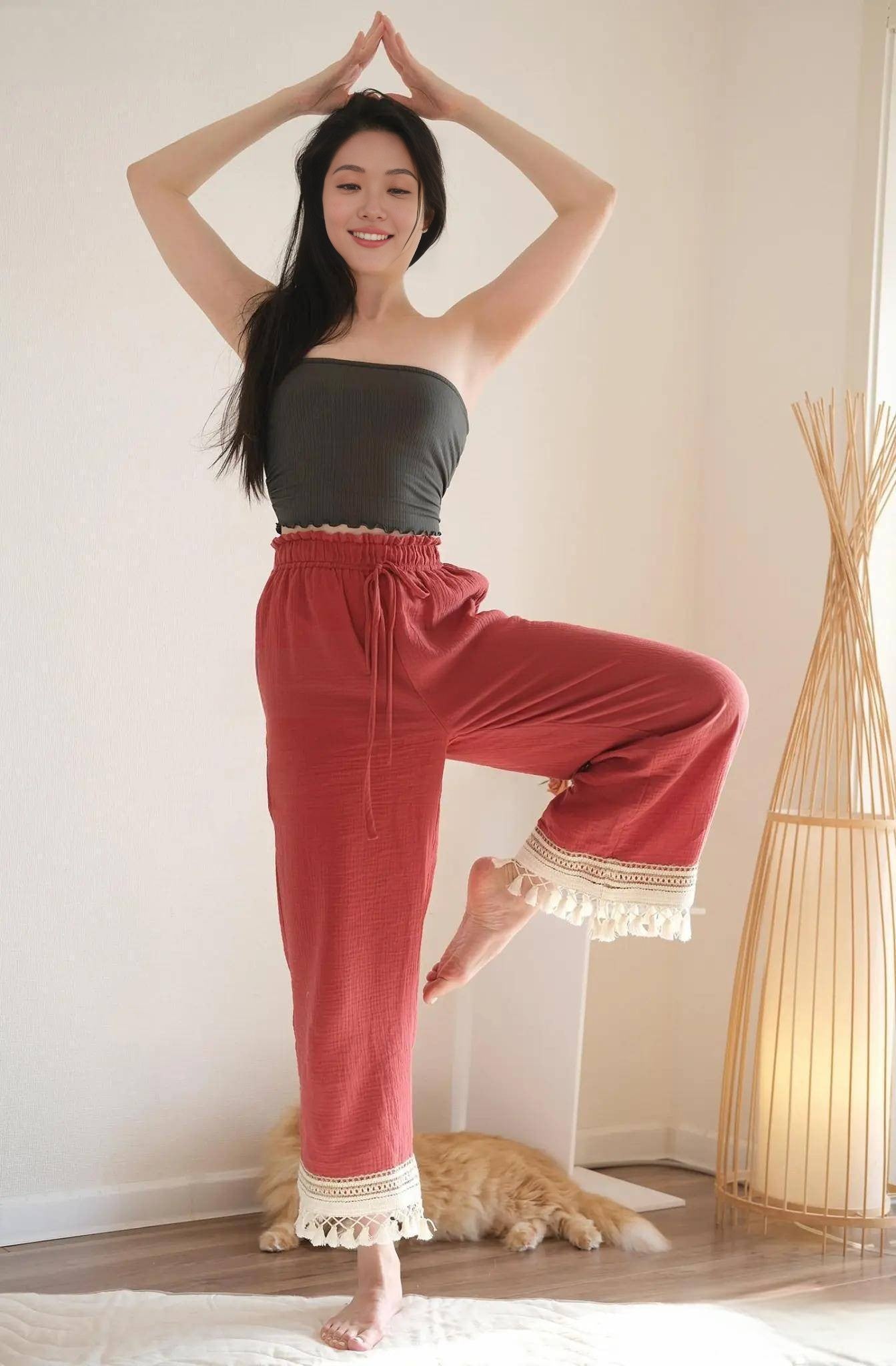 フリル＆タッセル付きベビーコットンヨガパンツ 3138